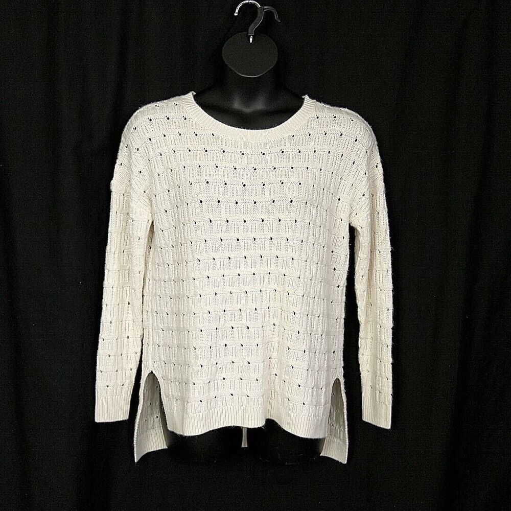 Ava & Viv Womens Plus sz X Sweater White Open Knit Round Neck Split Hem